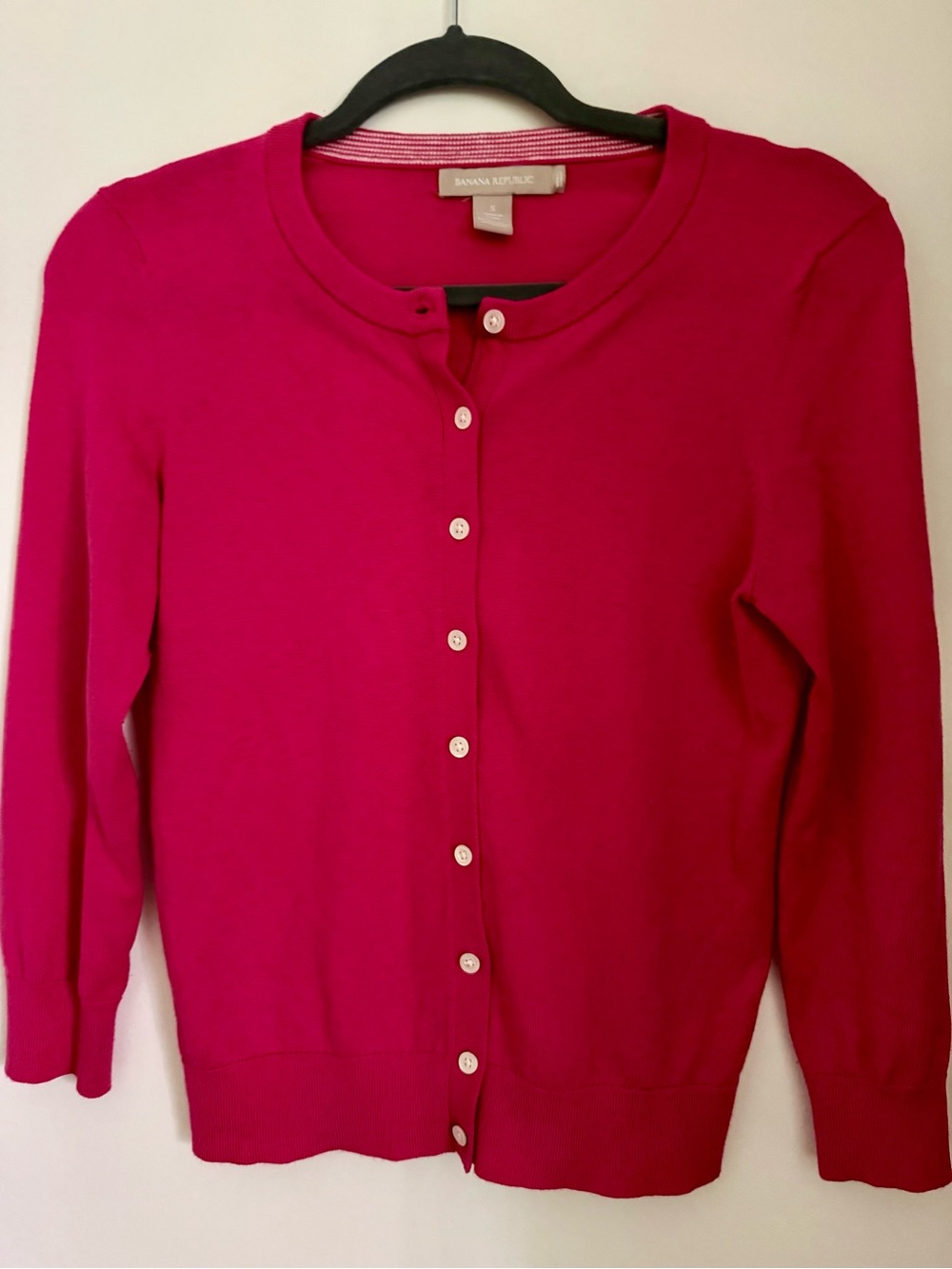 Banana Republic Bright Pink Crewneck Button-Up Cardigan